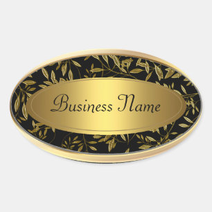 Oval Sticker Address Label Black Gold Floral 2
