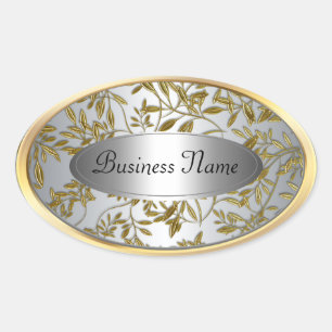 Oval Sticker Label Black Silver Gold Floral