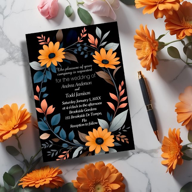 Oval sunflower wreath wedding invitation (Creator Uploaded)