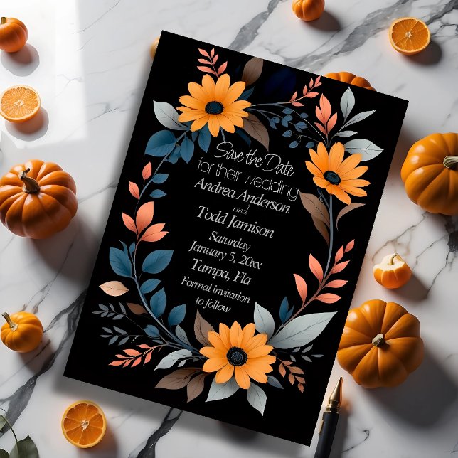 Oval sunflower wreath wedding save the date (Creator Uploaded)