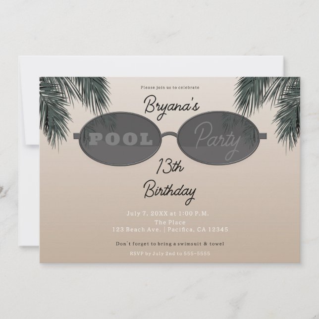 Oval Sunglasses Summer Beach Pool Party Invitation (Front)
