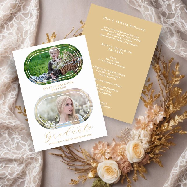 Oval Them & Now Modern 2 Photos Graduation Collage (Oval Them & Now Modern 2 Photos Graduation Collage Invitation.)