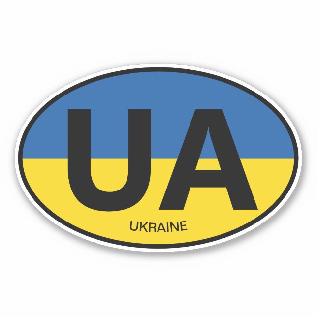 Oval Ukraine flag country code vinyl car sticker (Front)