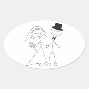 Oval Wedding Favour Seals Cute Bride & Groom
