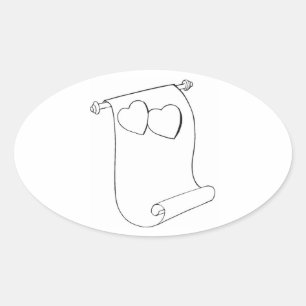 Oval Wedding Favour Seals Hearts Love Scroll