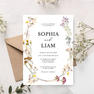 Oval Wildflower Watercolor Floral Wedding Invitation