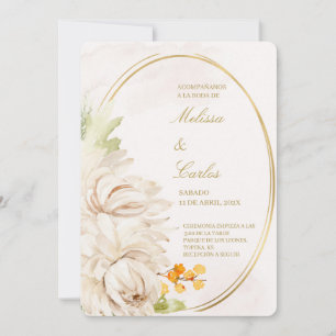 Oval wreath Spanish Wedding Invitation