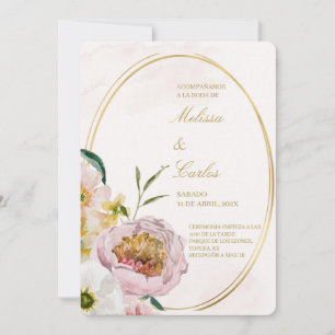 Oval wreath Spanish Wedding Invitation