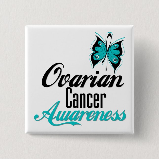 Ovarian Cancer Awareness Butterfly 15 Cm Square Badge (Front)