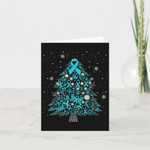 Ovarian Cancer Awareness Christmas Tree Teal Ribbo Card