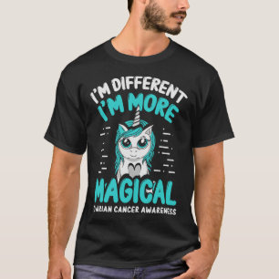Ovarian Cancer Awareness Cute Unicorn Girls Teal R T-Shirt