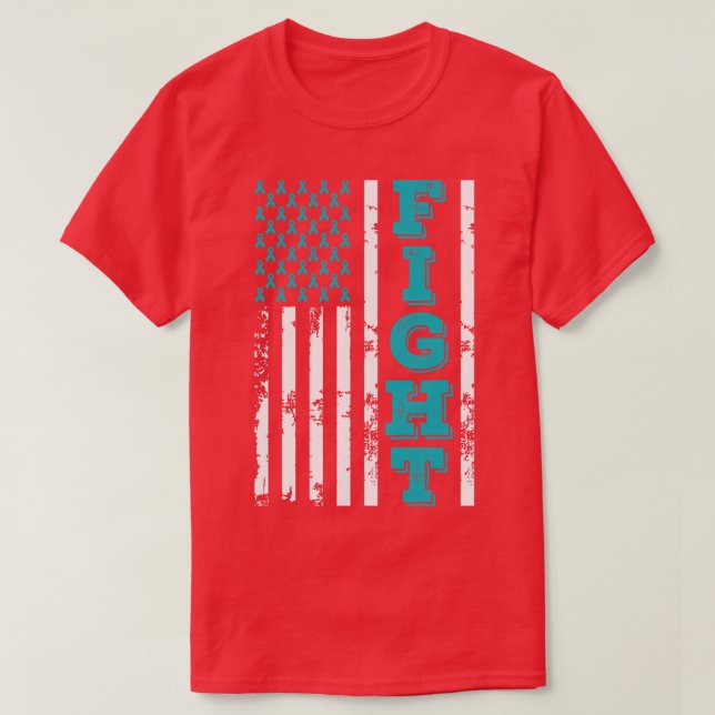 Ovarian Cancer Awareness Fight American Flag 4th O T-Shirt (Design Front)