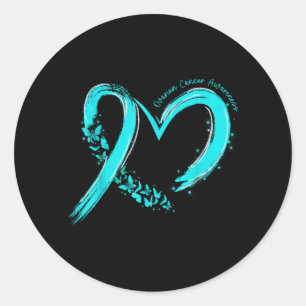Ovarian Cancer Awareness Heart Ribbon Teal Suprt Classic Round Sticker