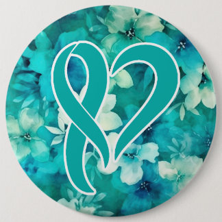 Ovarian Cancer Awareness Heart Shaped Ribbon 6 Cm Round Badge