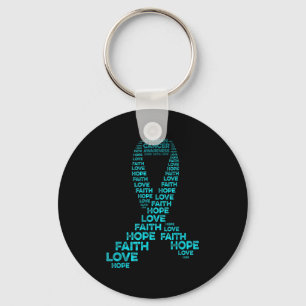 Ovarian Cancer Awareness Hope Faith Love Teal Ribb Key Ring