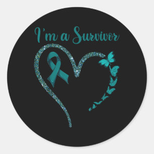 Ovarian Cancer Awareness Im A Survivor Teal Ribbon Classic Round Sticker
