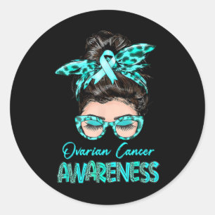 Ovarian Cancer Awareness Messy Bun Teal Ribbon  Classic Round Sticker