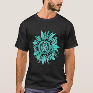 Ovarian Cancer Awareness Month Sunflower Teal Ribb T-Shirt