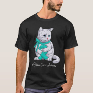 Ovarian Cancer Awareness Month Teal Ribbon Cat T-Shirt