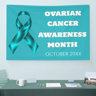 Ovarian Cancer Awareness Month teal ribbon DIY Banner