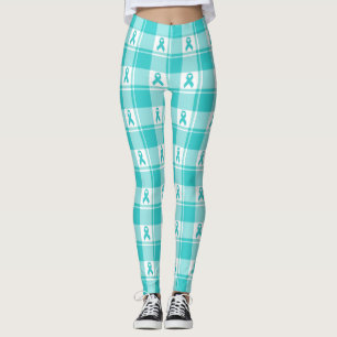 Ovarian Cancer Awareness Plaid Teal Ribbon Leggings