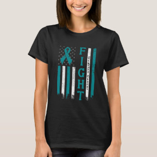 Ovarian Cancer Awareness Ribbon American Flag T-Shirt