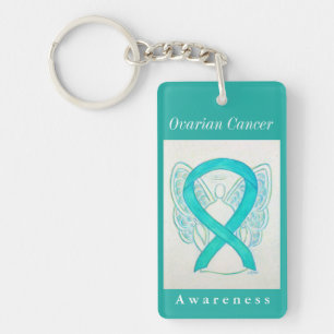 Ovarian Cancer Awareness Ribbon Angel Keychain