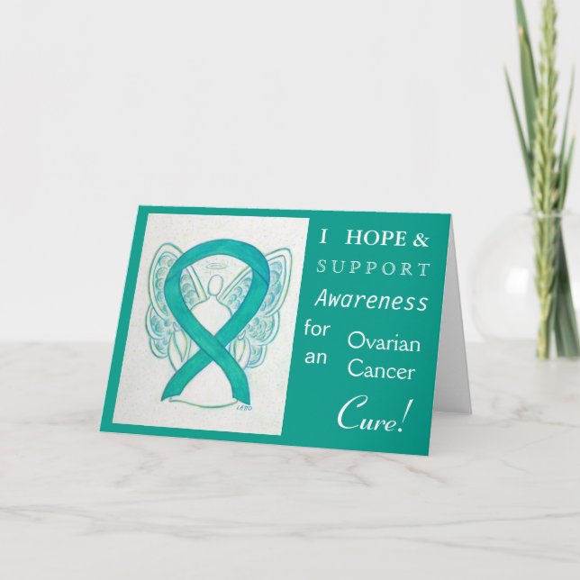 Ovarian Cancer Awareness Ribbon Greeting Card (Front)