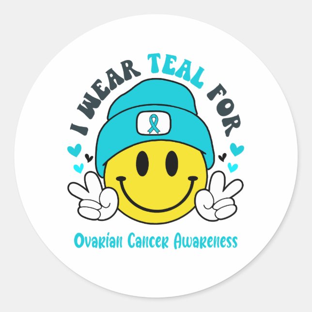 Ovarian Cancer Awareness Ribbon Support Gifts Classic Round Sticker (Front)