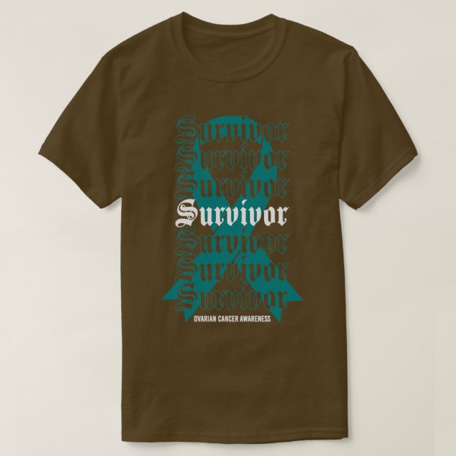 Ovarian Cancer Awareness Survivor Teal Ribbon Gift T-Shirt (Design Front)