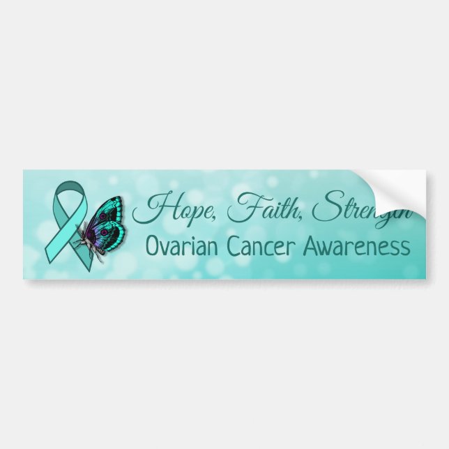 Ovarian Cancer Awareness Teal Butterfly Ribbon Bumper Sticker (Front)