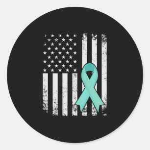 Ovarian Cancer Awareness Teal Ribbon Classic Round Sticker