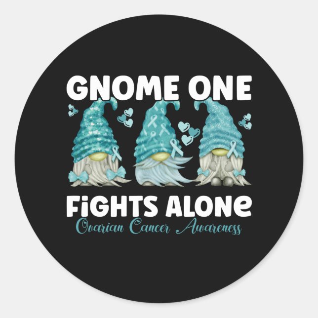 Ovarian Cancer Awareness Teal Ribbon Gnome Classic Round Sticker (Front)