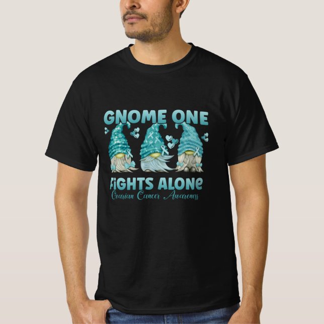 Ovarian Cancer Awareness Teal Ribbon Gnome T-Shirt (Front)