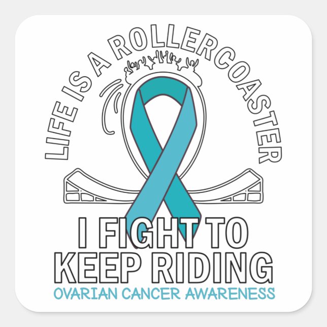 Ovarian cancer awareness teal ribbon square sticker (Front)