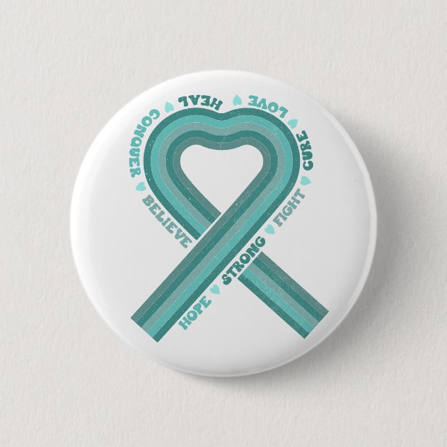 Ovarian Cancer Awareness Teal Ribbon Support   6 Cm Round Badge (Front)