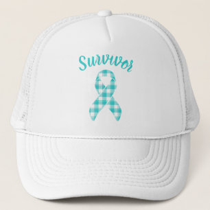 Ovarian Cancer Awareness Teal Ribbon Survivor Trucker Hat