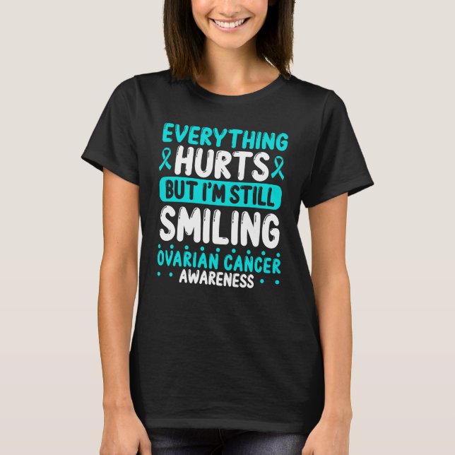 Ovarian Cancer Awareness Teal Ribbon Warrior T-Shirt (Front)