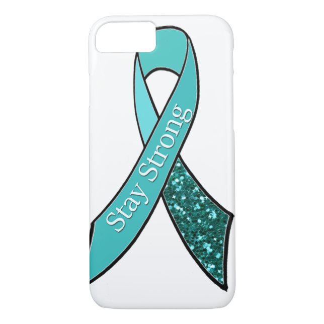 Ovarian Cancer Awareness Tibbon Teal and Glitter Case-Mate iPhone Case (Back)