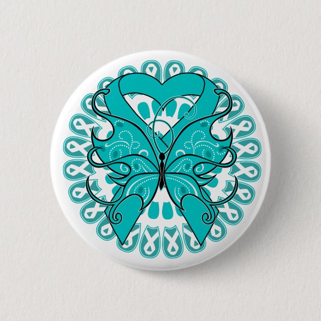 Ovarian Cancer Butterfly Circle of Ribbons 6 Cm Round Badge (Front)