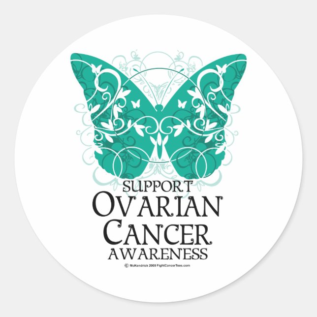 Ovarian Cancer Butterfly Classic Round Sticker (Front)