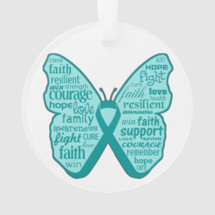 Ovarian Cancer Butterfly Collage of Words Ornament