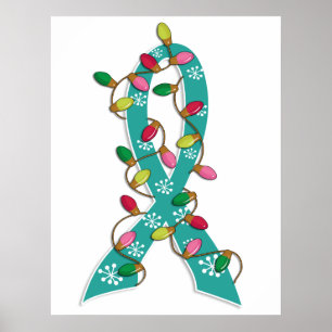 Ovarian Cancer Christmas Lights Ribbon Poster