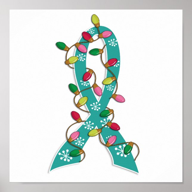 Ovarian Cancer Christmas Lights Ribbon Poster (Front)