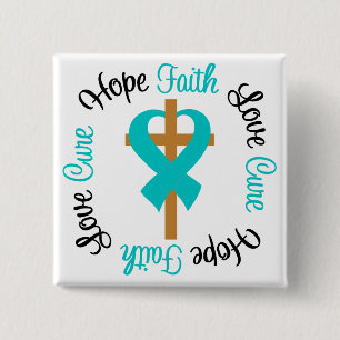 Ovarian Cancer Faith Hope Love Cross 15 Cm Square Badge