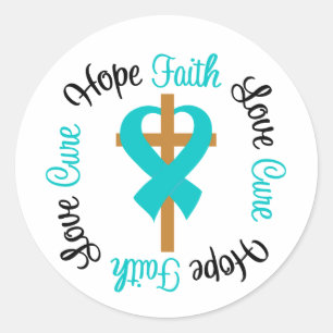 Ovarian Cancer Faith Hope Love Cross Classic Round Sticker