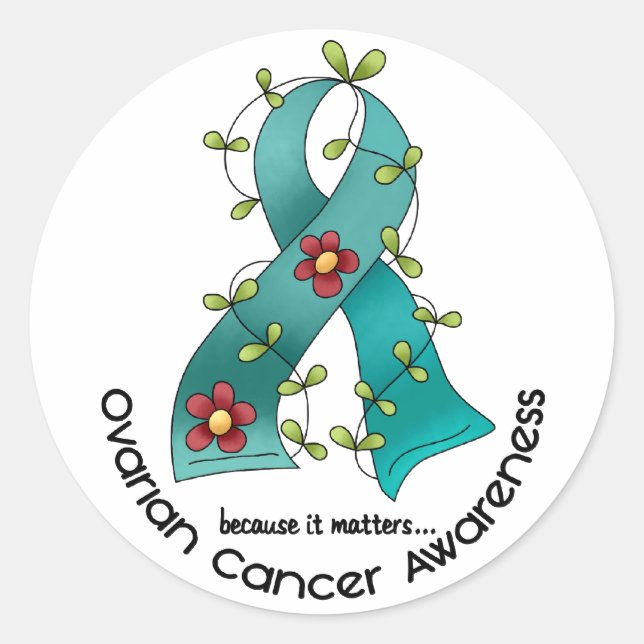 Ovarian Cancer FLOWER RIBBON 1 Classic Round Sticker (Front)