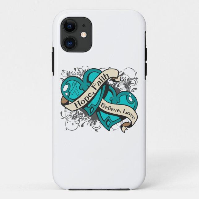 Ovarian Cancer Hope Faith Dual Hearts Case-Mate iPhone Case (Back)