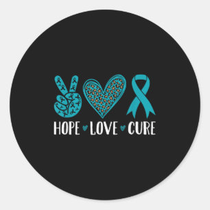 Ovarian Cancer Hope Love Cure Teal Ribbon Classic Round Sticker