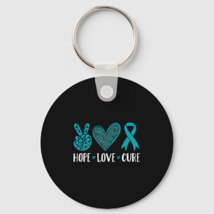 Ovarian Cancer Hope Love Cure Teal Ribbon  Key Ring